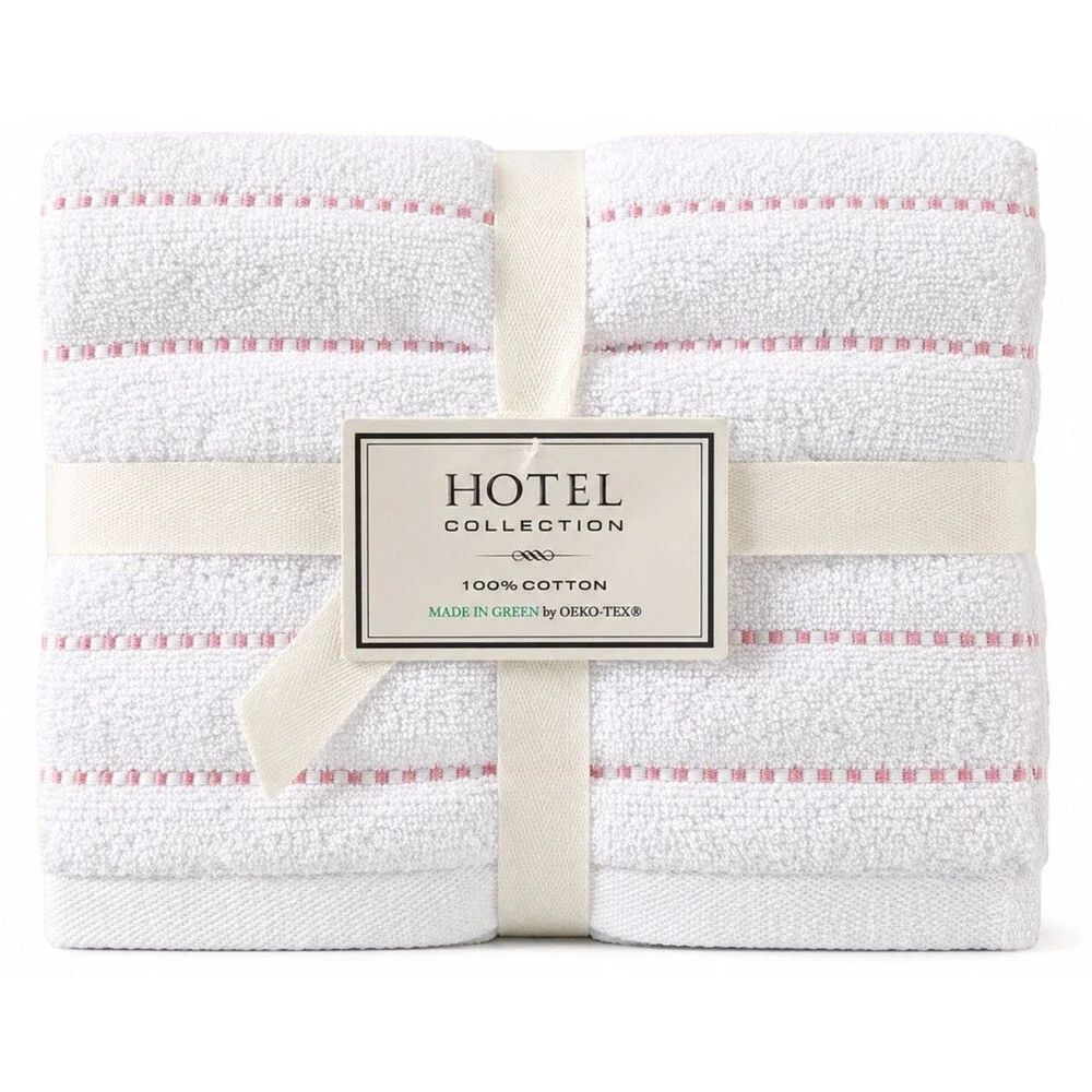 Hotel Collection Hand Towels Set Of 2 White Pink Stripe Soft Cotton 16X26